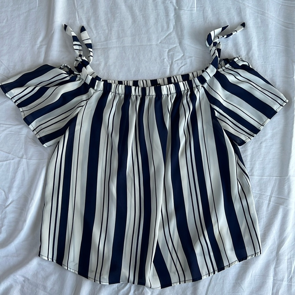 Lily Black - navy and white striped blouse, size L